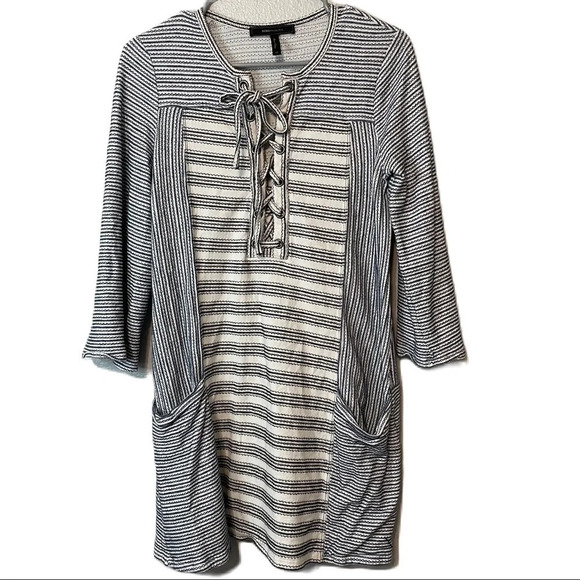 BCBGMaxAzria Lani Tie Front Striped Knit Dress 100% Cotton - Picture 1 of 8
